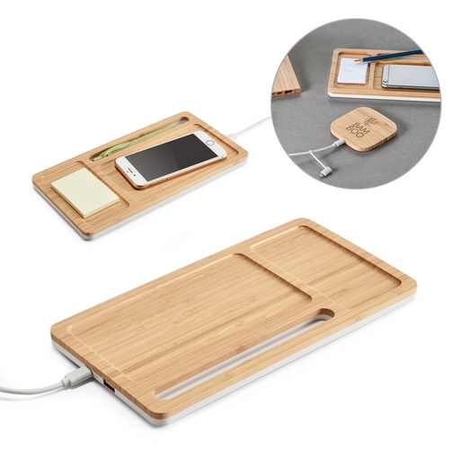 [STR-97911-160] MOTT. Organizer da tavolo con caricatore wireless da 15W in bambù e ABS