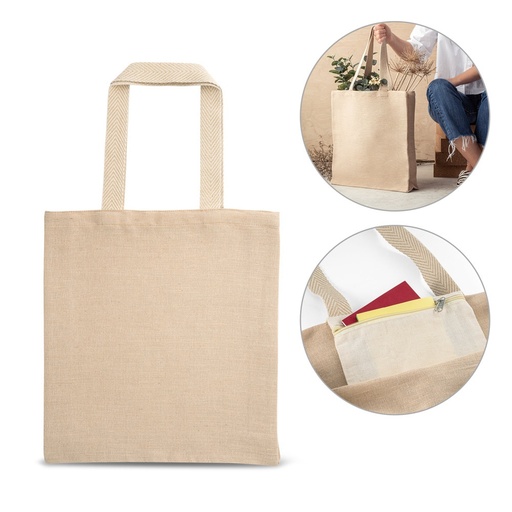 [STR-92937-160] PADOVA. Borsa in juco (275 g/m²) con tasca interna 100% cotone (120 g/m²)