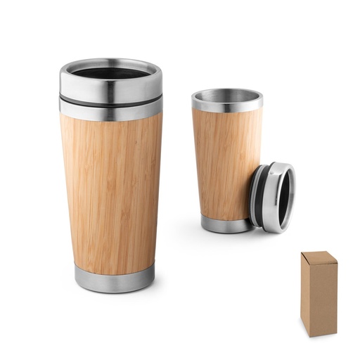 [STR-94241-160] PIETRO. Bicchiere da viaggio in bambù e acciaio inox 500 mL