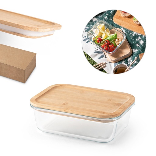[STR-94781-160] PORTOBELLO. Porta pranzo. Contenitore ermetico in vetro borosilicato e coperchio in bambù 1000 mL