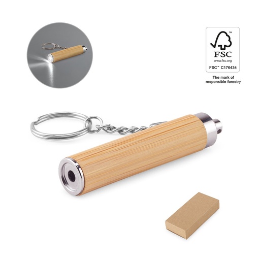 [STR-95108-160] RACHEL. Portachiavi in bambù e ABS con torcia LED