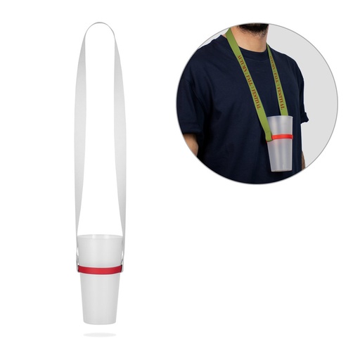 ROTHERHAM. SET Lanyard SUBLIMATION Long II (20 mm) Duo in poliestere riciclato (100% rPET) con portabicchieri in silicone