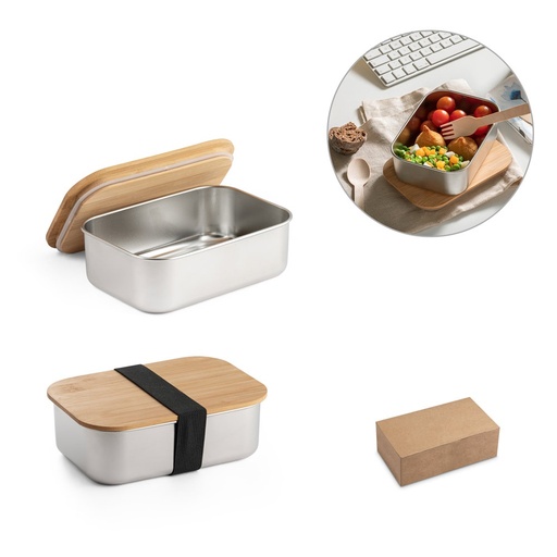 [STR-94025-160] SHINO. Scatola ermetica in acciaio inossidabile, con coperchio in bambù 800 mL