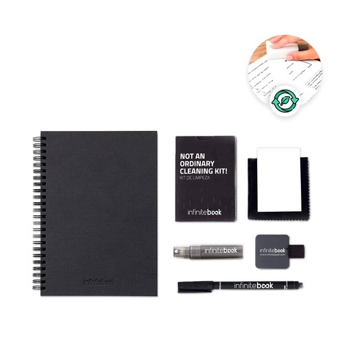 [STR-33210-103] STARTER KIT INFINITEBOOK A5 PLANNER TEXTURE. Set composto da un "Infinitebook" con copertina rigida, 1 kit di pulizia, 1 pennarello e 1 porta pennarello