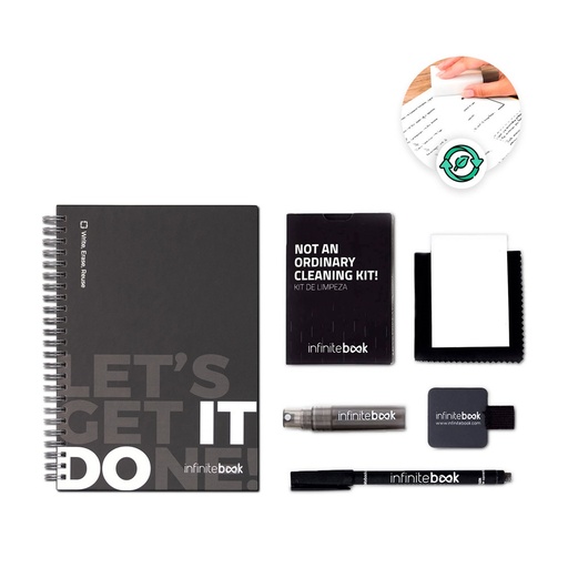 [STR-33211-103] STARTER KIT INFINITEBOOK. Set composto da un "Infinitebook" con copertina rigida, 1 kit di pulizia, 1 pennarello e 1 porta pennarello