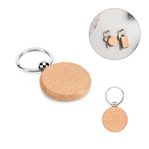 [STR-95094-160] STEWIE ROUND. Portachiavi rotondo in legno di faggio
