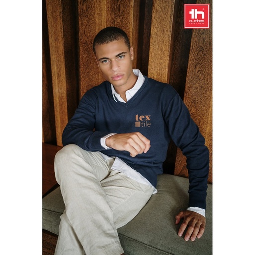 THC MILAN. Pullover da uomo con scollo a V in cotone e poliammide