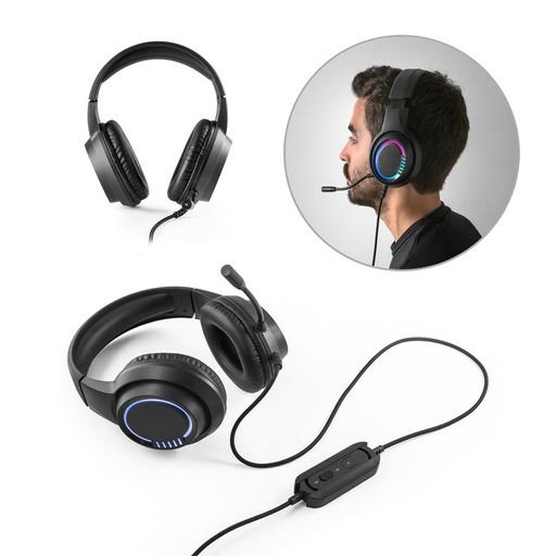 Thorne Headset RGB. Cuffie da gioco in ABS con cavo, microfono e luci LED RGB