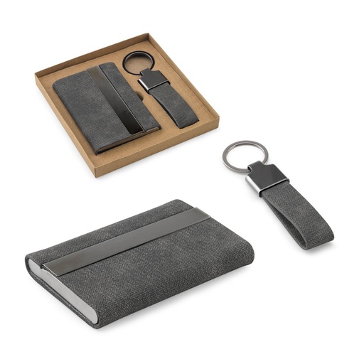 [STR-95100-133] VAUGHN. Set composto da un portacarte e un portachiavi, entrambi in metallo e poliestere riciclato (30% rPET)