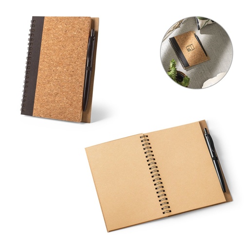[STR-93285-103] VICENTE. Block notes B6 con penna a sfera in sughero e poliestere riciclato (100% rPET)