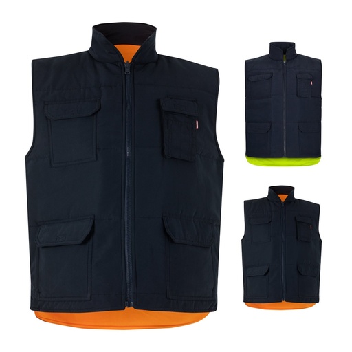 VL DIANA. Gilet imbottito (220g/m²), reversibile e con diverse tasche, in poliestere (100%), con chiusura a zip e tirante reversibile