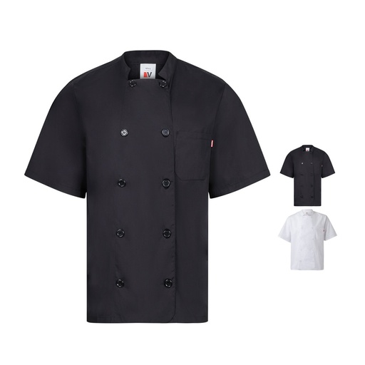 VL DURGA. Giacca da cucina in popeline (110g/m²) a maniche corte, in cotone (35%) e poliestere (65%)