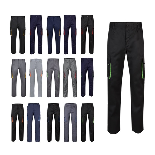 VL HYPNOS. Pantaloni in twill bicolore con diverse tasche (200g/m²), in cotone (35%) e poliestere (65%)