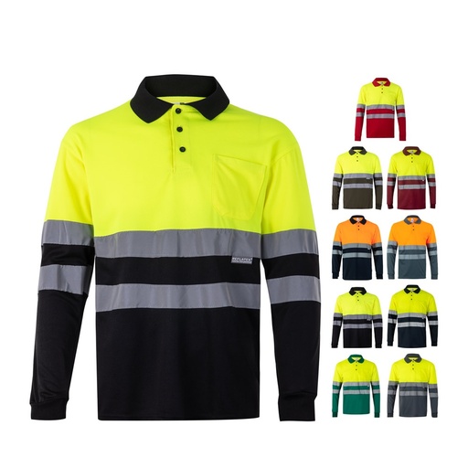 VL VULCAN. Polo bicolore bird-eye (160g/m²) con maniche lunghe, in poliestere (100%)