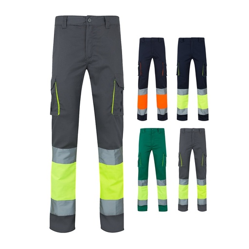 VL ZEUS. Pantaloni elasticizzati bicolore con diverse tasche (240g/m²), in cotone (46%), EME (38%) e poliestere (16%)