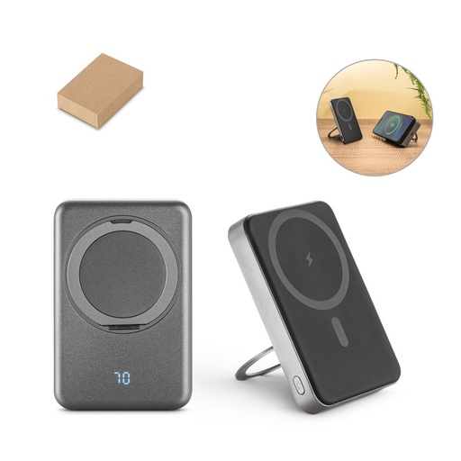 [STR-97143-133] WARSHEL 10. Power bank magnetico da 10'000 mAh con caricatore wireless superveloce da 15W in ABS riciclato (100% rABS) con supporto