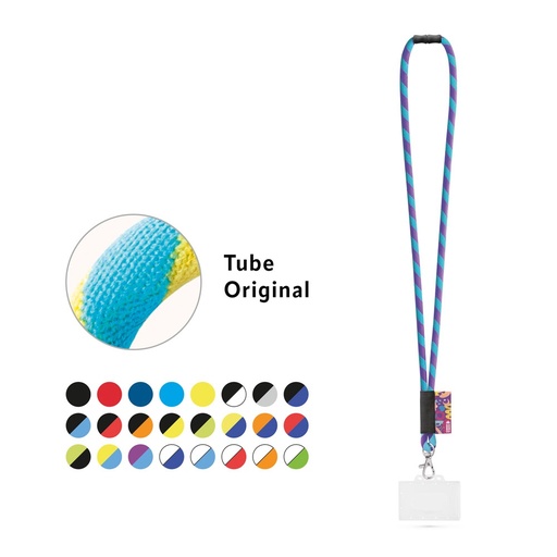 WATFORD. SET Lanyard TUBE Long (Ø 7 mm) con moschettone a grilletto da 9 mm, chiusura di sicurezza da Ø 7 mm e porta badge/tessera rigido da 91 x 68 mm