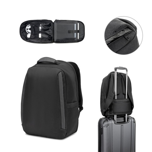 [STR-92393-103] YANGON BPACK. Zaino antifurto, in twill con rivestimento idrorepellente e poliestere riciclato 600D ad alta densità, per laptop da 17.3"