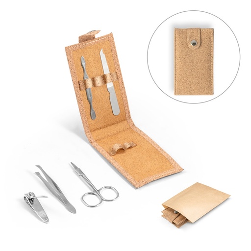 [STR-94897-160] ZENA. Set manicure in sughero con accessori in acciaio inox