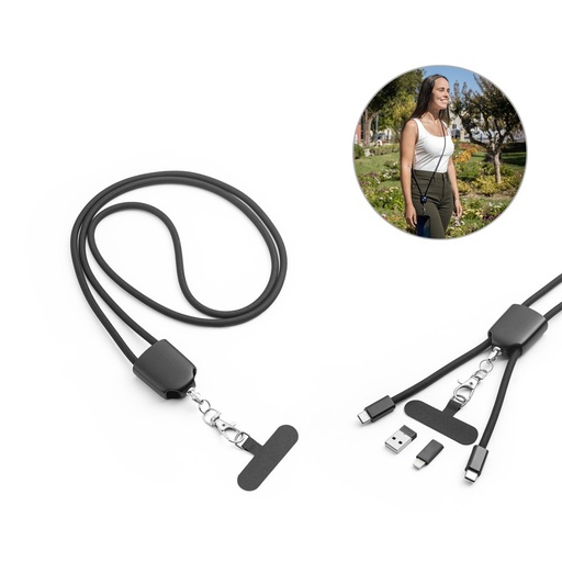 [STR-97194-103] ZEWAIL. Cordino Lanyard con supporto per smartphone incluso, cavo USB-C e diversi adattatori in ABS riciclato e TPE riciclato