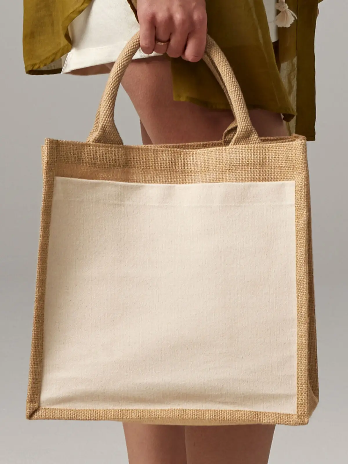 [AW-W426-NAT-UNICA] Cotton Pocket Jute Midi Tote