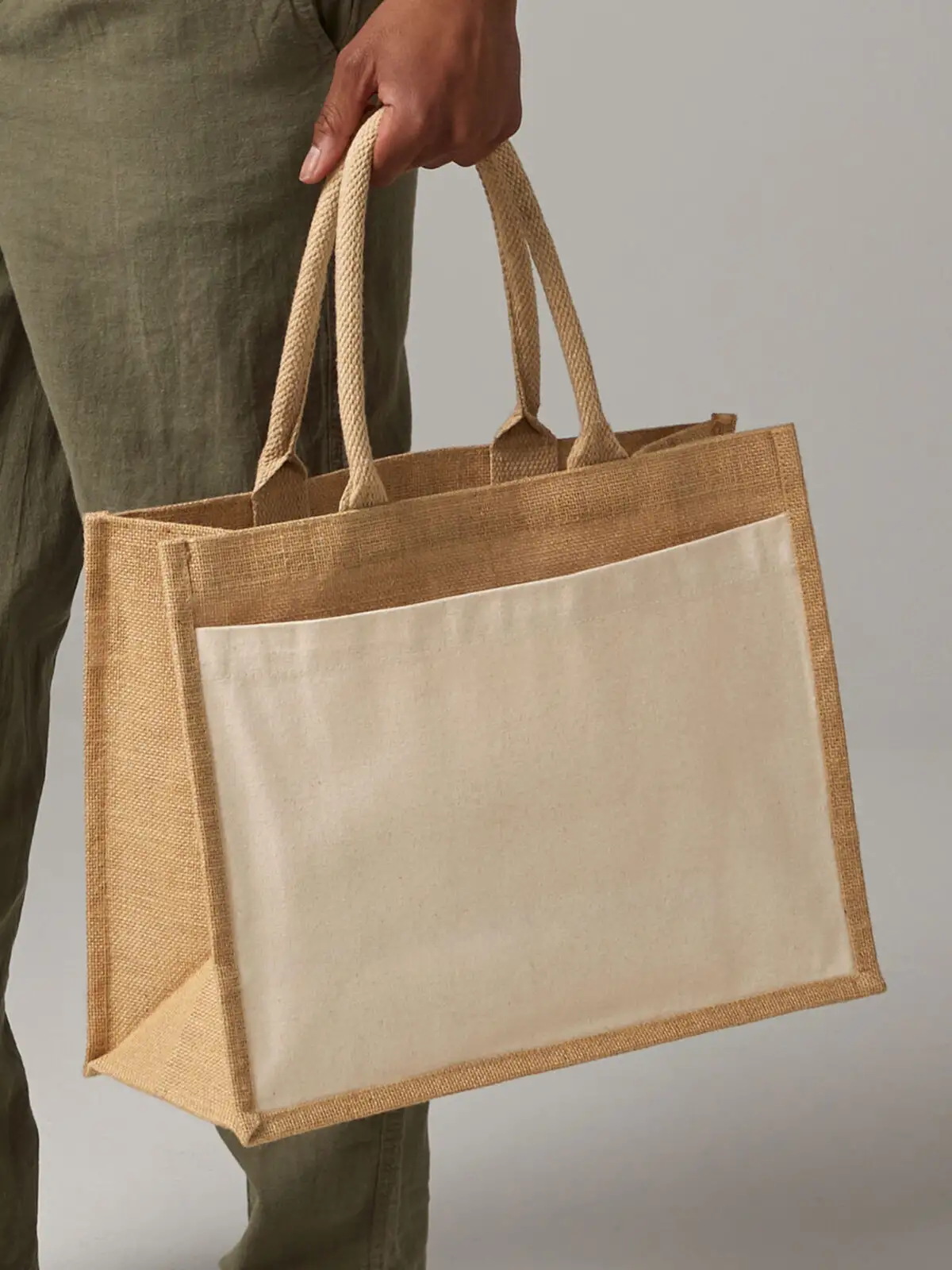 [AW-W427-NAT-UNICA] Cotton Pocket Jute Shopper