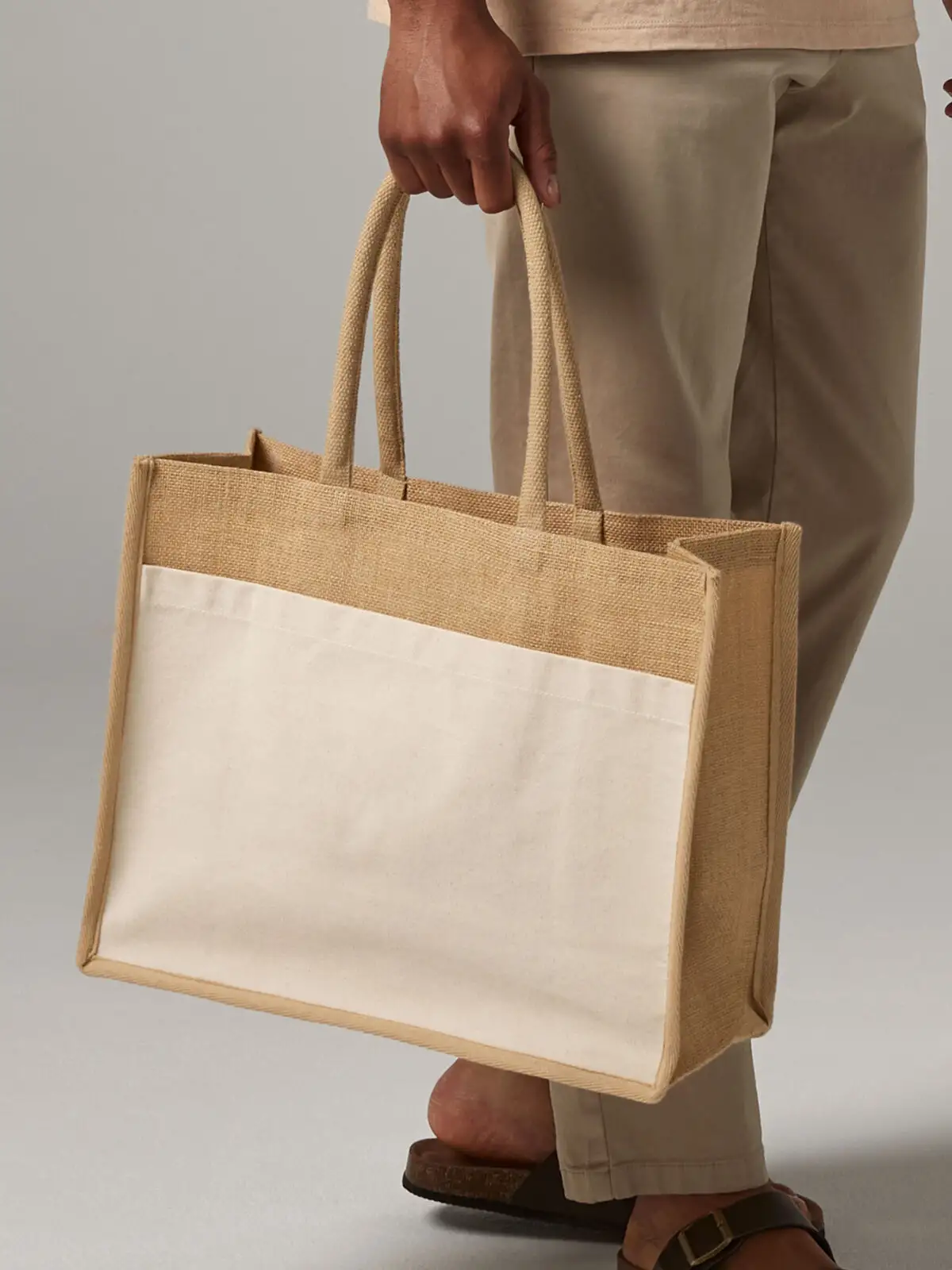 [AW-W480-NAT-UNICA] Cotton Pocket Natural Starched Jute Shopper