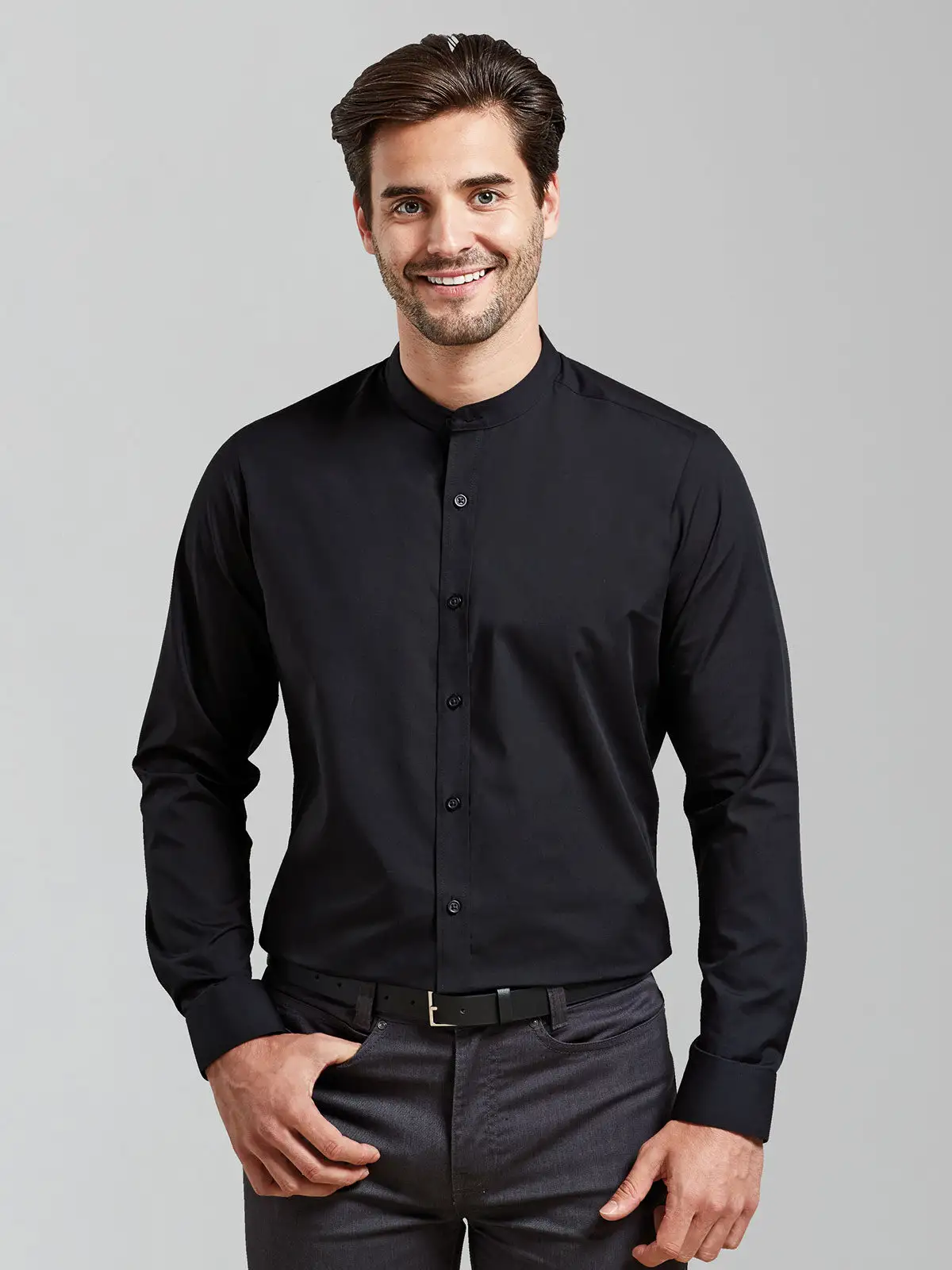 Banded Collar 'Grandad' Long Sleeve Shirt