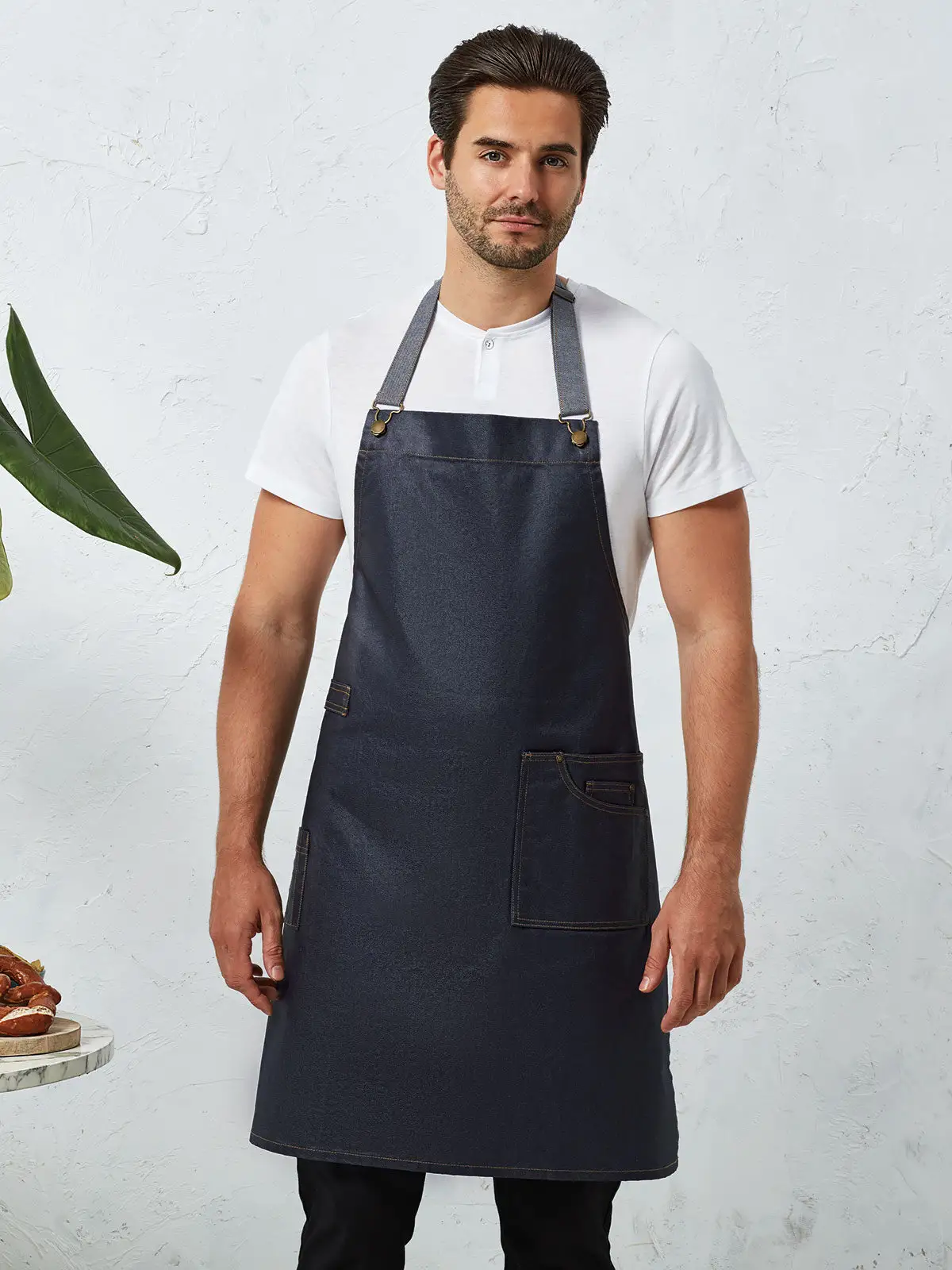 District Waxed Look Denim Bib Apron