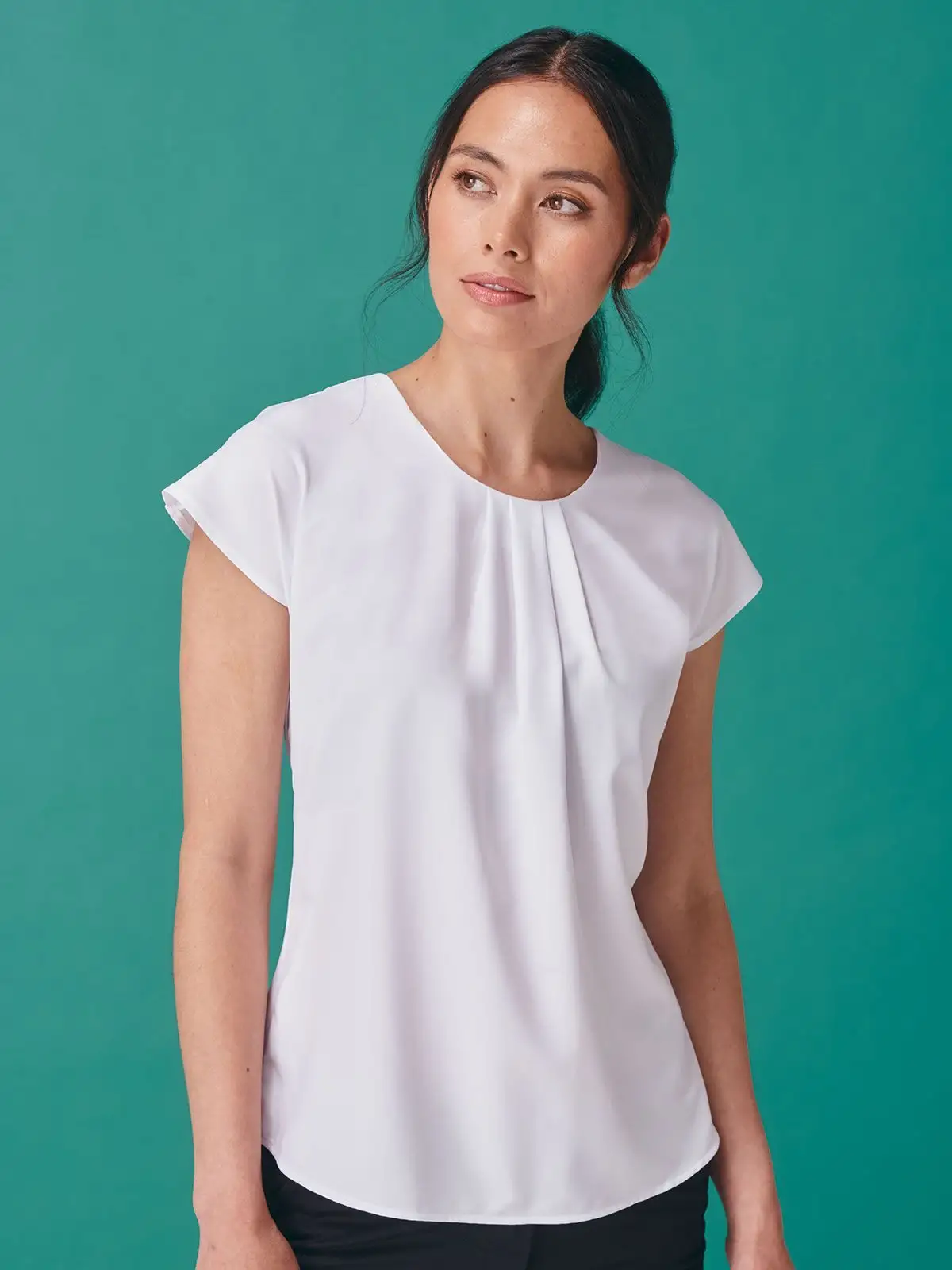 Ladies' Pleat Front S/S Blouse
