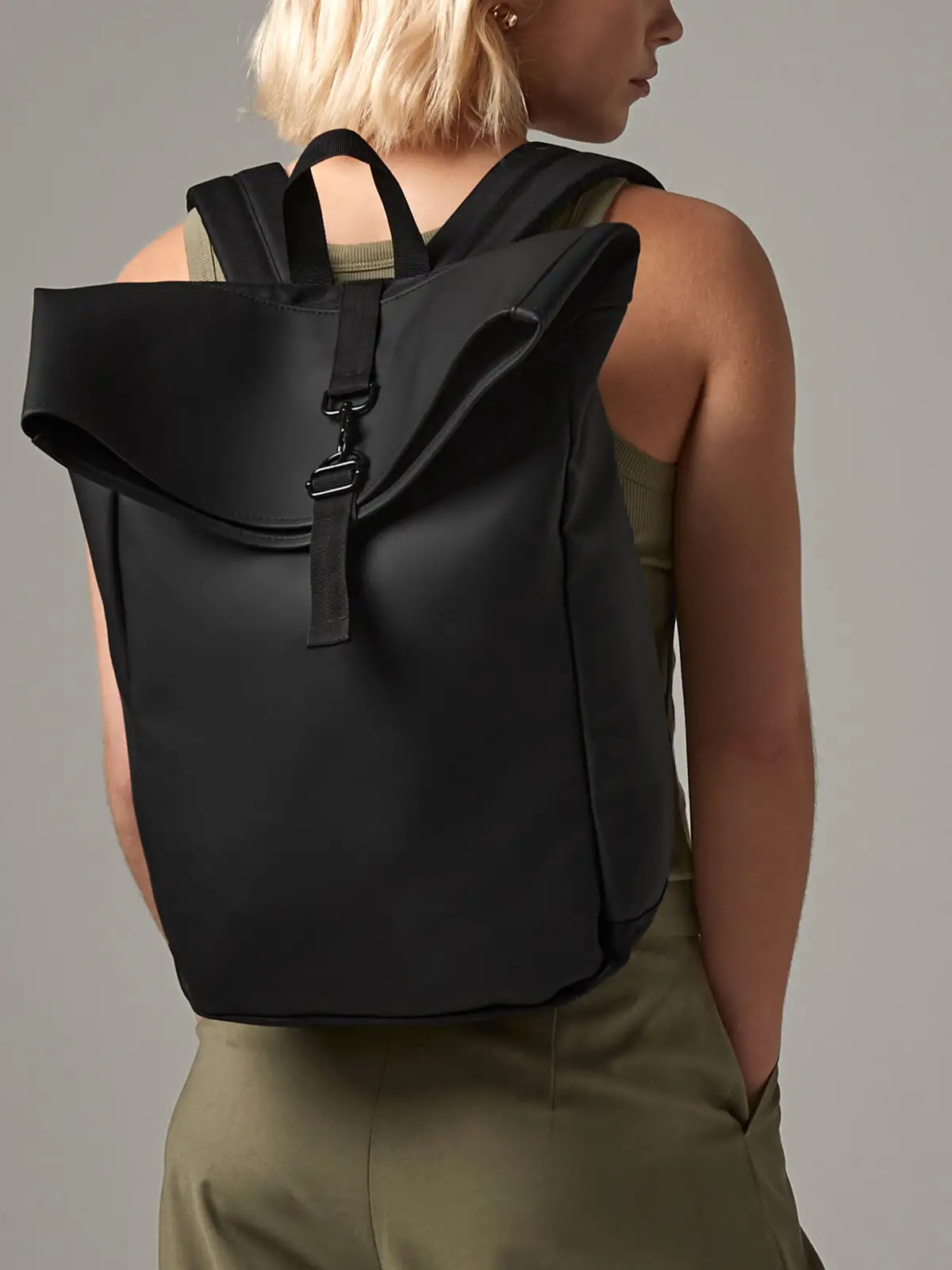Matte PU Roll-Top Backpack