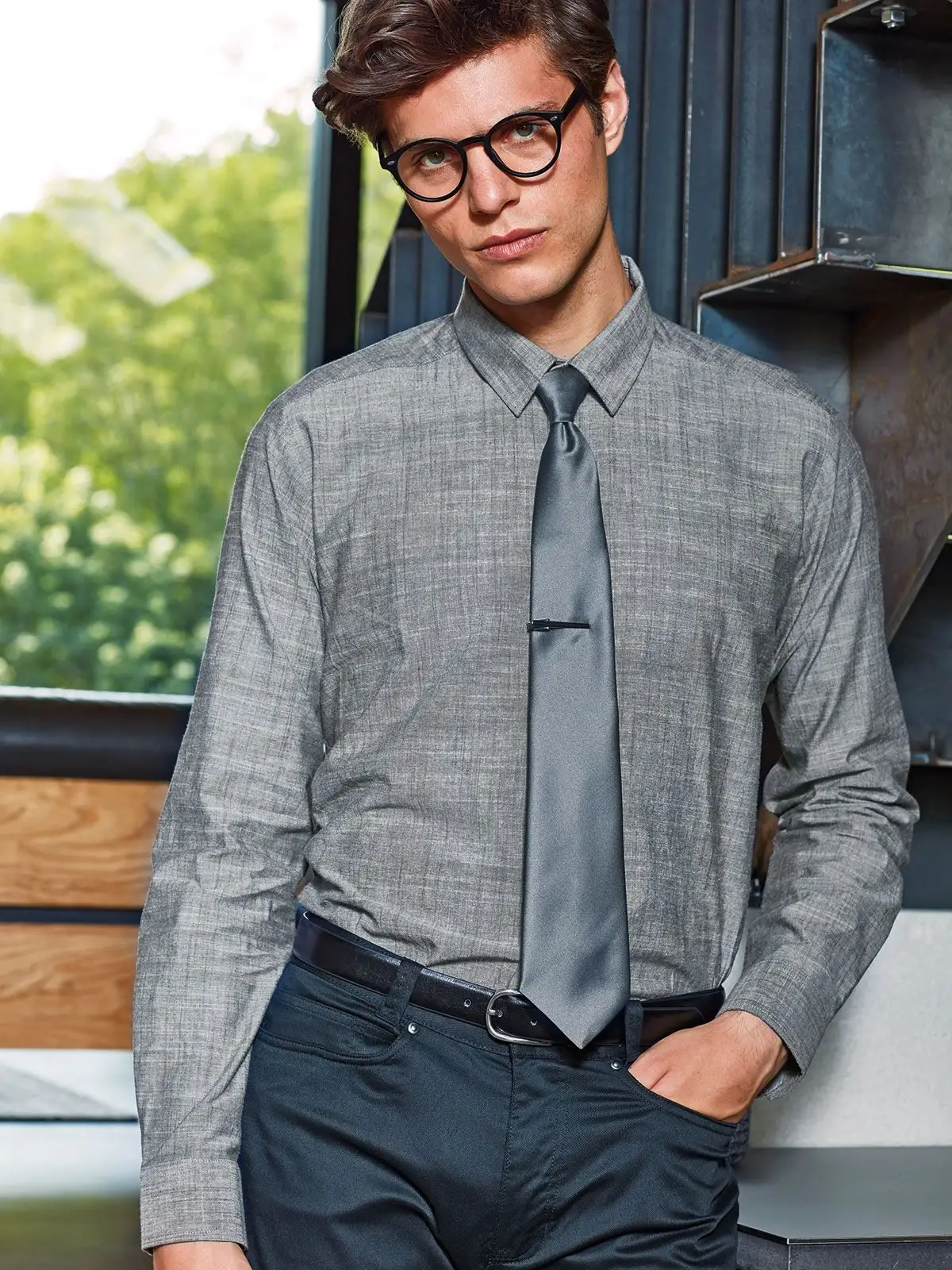 Men's Cotton Slub Chambray Long Sleeve Shirt