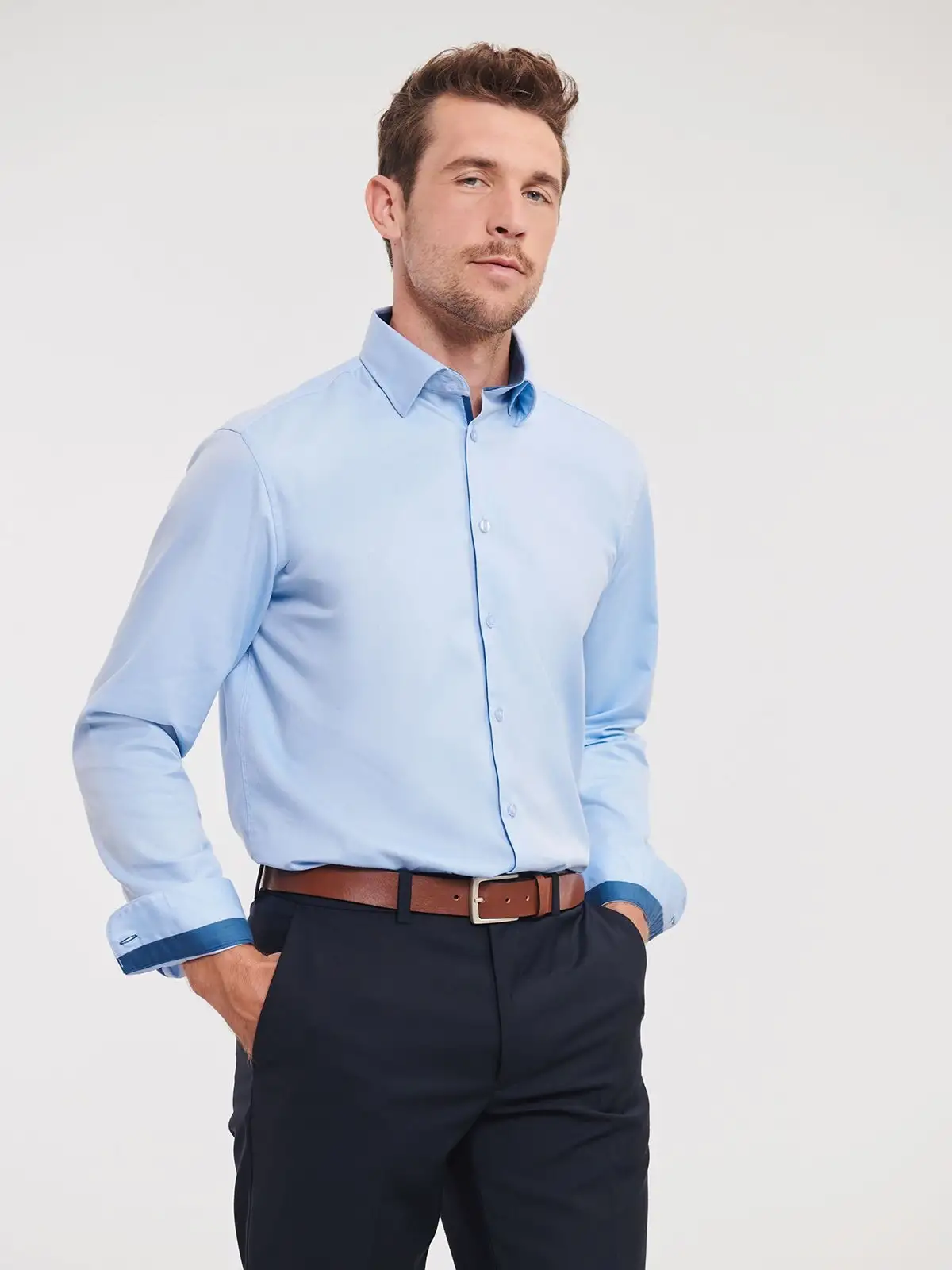 Men´s Long Sleeve Tailored Contrast Herringbone Shirt